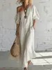 Vestido Largo de Mujer Estilo Vacaciones Transfronterizo Popular en Europa y América 2026 Hombros Descubiertos Mangas Abullonadas de Algodón Nube Holgado Entallado Acampanado
