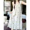 2026 Novo SQ01 (Tiro real) Vestido Alcinha com Renda de Verão e Bojos Removíveis Roupa de Dormir Algodão Nuvem Feminino