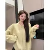 Jaqueta Suéter de Tricô Grossa com Zíper de Cor Sólida para Mulheres, Outono e Inverno Estilo Preguiçoso Solto Top Cardigan de Tricô Grosso de Alta Qualidade