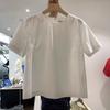 Camisa Lisa de Manga Corta Artística y Minimalista, Nuevo Estilo Coreano Verano 2026 Pulóver Holgado Versátil Blusa de Cuello Redondo