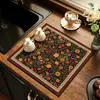 Tapete Secador de Louça Estilo Retrô Francês Margarida Bancada da Cozinha Tapete Absorvente para Tigelas e Pratos Lavatório Tapete Antiderrapante para Xícaras de Café