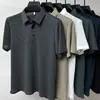 Polo de verano, camiseta de manga corta para hombre, nueva camiseta de malla jacquard de bambú con solapa de seda helada, camisa sencilla de color liso, ropa superior