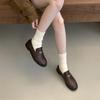 Outono 2025 Novos Mocassins Planos Redondos Estilo Retrô Femininos Estilo Britânico Sapatos Pequenos de Couro Mais Fáceis de Combinar Sapatos Slip-On Femininos