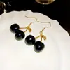 Aguja de Acero Aceite de Goteo de Diamante Pendientes de Cereza Chica Campesina Pendientes Lindos Dulce Fresco Estilo Chica Picante Pendientes Sentido del Diseño Nicho