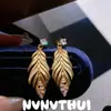 Collar Colgante de Pluma Dorada Estilo Antiguo con Diamantes, Juego de Pendientes de Pluma de Hilo de Oro Estilo Chino Nuevo
