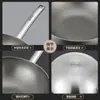 Wok Sonoro de Titânio Escudo Aço Inoxidável 316 Sem Revestimento Doméstico Antiaderente Wok Fogão a Gás Fogão de Indução Wok Panela de Titânio