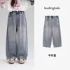 Pudding Haru Roupa de Outono Meninas Roupas Infantis Calça Versátil 2026 Outono Novo Estilo Jeans de Cintura Alta Gradiente Infantil Tendência