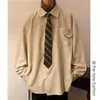 Camisa a Rayas Caqui para Hombre Holgada Tallas Grandes Manga Larga Ropa para Adolescentes Camisa Chaqueta Oversize de Primavera y Otoño