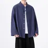 Cardigan V-neck Estilo Chinês Masculino Outono 2026 Algodão-linho Vintage Manga Longa Camisa Solta Casual Novo Top Estilo Chinês