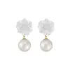 2025 Nuevos Pendientes de Flor de Camelia Tridimensional con Perlas Elegantes Elegantes Elegantes Pendientes de Lujo Ligero Retro Super Hada Pendientes de Flor para Mujer