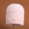 2025 Nuevo Sombrero de Punto Cálido de Color Puro Estilo Simple Cortavientos Mezclado con Pelo de Conejo Sombrero de Lana Decorativo de Corazón y Perla