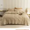 Conjunto de Quatro Peças em Algodão Puro Estilo Japonês Luxo Leve Estilo Simples Capa de Edredom de Algodão Lavado Lençol de Cama Lençol com Elástico Roupa de Cama