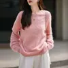 Prenda de abrigo de moda y versátil para otoño e invierno, suéter de punto de lana nuevo con cuello redondo y diseño cepillado, suéter de manga larga tipo pullover