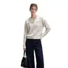 Suéter de punto a rayas de manga larga estilo francés para mujer, una capa interior elegante y única para primavera y otoño, un top de jersey