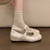 Zapatos Mary Jane con Lazo de Encaje Francés para Niñas 2026 Nuevo Otoño Zapatos Individuales Plateados Suela Suave Zapatos de Ballet de Cuero