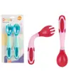 Dorado Set de Cuchara y Tenedor de Entrenamiento para Bebé con Cuchara Torcida para Codo, Cuchara Sensible a la Temperatura Flexible, Cuchara de Entrenamiento 6241