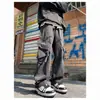 Calça jeans de trabalho masculina com múltiplos bolsos, perna reta, corte solto, perna larga, estilo de rua americano, marca da moda, design moderno e estiloso, calça comprida
