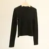 Mantén decididamente esta capa base de forro polar para el invierno para mujer, corte ajustado, versátil, color liso, cuello redondo, estilo corto, top interior para mujer.