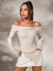 Venta caliente de AliExpress ropa nueva de otoño e invierno 2023 para mujer color liso manga larga escote Bardot dobladillo irregular top para mujer