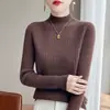 Suéter base de una sola pieza sin costuras con cuello medio alto para mujer, nueva ropa interior simple de otoño e invierno, talla grande base para mujer