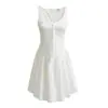 Vestido Elegante Elegante Estilo Design Plissado Moda Gola U Sem Mangas Cor Sólida Slim-fit Cintura Alta Linha A Curto para Mulheres