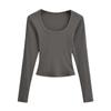 Pure Desire Style Generous Collar Shoulder Tight Base Top Feminino Outono Cintura Elástica Emagrecimento Roscado Manga Comprida T-shirt