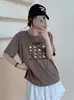 Camiseta de Algodão com Floco de Neve, Gola Redonda, Corte Justo, Mangas Curtas Versáteis, Segunda Remessa de Verão, Em Estoque para Atacado, Vendas de Alto Volume na Loja Física