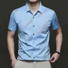 Camisa de Manga Corta de Seda de Hielo 2025 para Hombre, Ropa Casual de Negocios de Verano para Hombre, Elástica, Anti-arrugas, Transpirable, Camisa Delgada