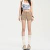 Shorts Jeans Khaki Americano para Mulheres Nova Coleção Primavera e Verão 2025 Cintura Alta Efeito Emagrecedor Botão Duplo Elástico que Molda o Quadril Hot Pants