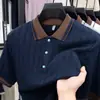 Comercio Exterior Transfronterizo Camisa Polo de Alta Gama para Hombre Manga Corta Cuello Campana Bloqueo de Color Casual Versátil Camiseta con Cuello para Hombre Verano Venta al por Mayor
