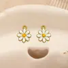 Colgante Popular Transfronterizo de Flor de Margarita de Acero Inoxidable Electrochapado en Oro Real Accesorios para Joyería DIY Collar Pulsera con Goteo de Aceite