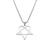 Colar de coração vazado triangular estilo europeu e americano, colar com pingente de estrela de seis pontas e coração em aço inoxidável, joias cross-border unissex