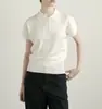 Camisa Polo Retrô Branca Tricotada Manga Curta Top Verão Deslocamento Casual Faculdade Temperamento Camiseta Mulheres