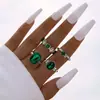 Anillo de Estilo Retro Europeo y Americano con Piedra Verde Incrustada de Diamantes, Conjunto de Seis Anillos Geométricos de Moda y Únicos Incrustados de Diamantes para Mujer