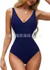 Traje de baño de una pieza para mujer, popular transfronterizo de AliExpress Amazon, europeo y americano, multicolor, cuello en V, visualmente adelgazante, cintura entallada, espalda descubierta.
