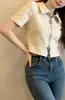 Dulce y Fresco Verano Nuevo Estilo Top Retro Picante de Manga Corta para Mujer con Cremallera de Mariposa, Versátil y Adelgazante