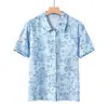 Camisas Casuais Finas de Verão Tecidas de Primavera para Mulheres de Meia-Idade e Idosas Cardigans Estampados de Manga Curta Soltos de Tamanho Grande para Mães Idosas