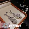 Joyas Sirena Pluma Piedra Preciosa Perla Pendientes Banquete Couture Diamante de Alto Quilate Brillante Perla Pendientes de Doble Uso