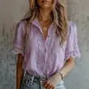 2026 Primavera/Verano Nueva Ropa Femenina Transfronteriza Europea y Americana Amazon Camisa Casual de Manga Corta Holgada de Encaje para Mujer En Stock