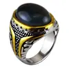 Joyería de Acero Inoxidable al por Mayor Anillo de Runa Retro Europeo y Americano Anillo de Acero de Titanio con Piedra de Ojo de Tigre Personalizado Accesorios R1002