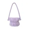 Bolsa de Penas Tendência Transfronteiriça Bolsa de Balde Fofa de Nicho Tecido de Nylon Feminino Bolsa de Algodão Macaron Bolsa de Ombro Fashion