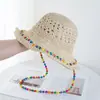 Sombrero de Paja con Cuentas de Madera de Color Estilo Hyun Ya para Mujer Verano Calado Ala Grande Parasol Sombrero Protector Solar Plegable Sombrero de Pescador Moderno