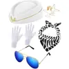Cosplay de Aeromoça Mais Quente da Amazon Pronto para Baile de Máscaras Traje Pronto Peça Única Chapéu Óculos de Sol Lenço de Seda Broche