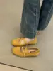 Sapatos de Ballet Elegantes e Modernos 2025 Novo Estilo Francês Simples Versátil Tira Cruzada Bico Baixo Salto Escondido Sapatos Mary Jane