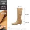 Botas de Montar Cuadradas de 9 cm de Altura, Directo de Fábrica para Mujer, Nuevo Estilo Otoño e Invierno 2026, Tacón Kitten, Forradas de Borrego, Cierre Trasero, Botas Largas