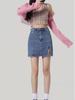 Nuevo Transfronterizo Cintura Alta Corte A Slim Sexy Falda con Abertura Falda Corta de Mezclilla Cubrecaderas Pantalones Falda para Mujer