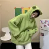 Nueva Chaqueta con Capucha Estilo Coreano Otoño e Invierno 2025, Sudadera de Manga Larga Estilo Suave de Lana de Cordero Sintética para Mujer, Atuendo para Mejor Amiga