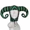 Máscara Facial Inteira de Palhaça de Halloween Chifres Pontudos Pretos Chapéu de Palhaço com Pom-pom Maquiagem Cosplay Role-Playing Headwear