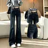 Jeans de pierna recta azul oscuro con microcampana para mujer, nuevo estilo de otoño, cintura alta, adelgazantes, versátiles, no ajustados a las piernas, pantalones de campana acampanados