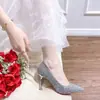 Tacones Altos de Aguja a la Moda, Zapatos de Boda, Zapatos de Boda Nupciales Franceses, Zapatos de Dama de Honor con Lentejuelas de Alta Gama, Nuevo Estilo 2025